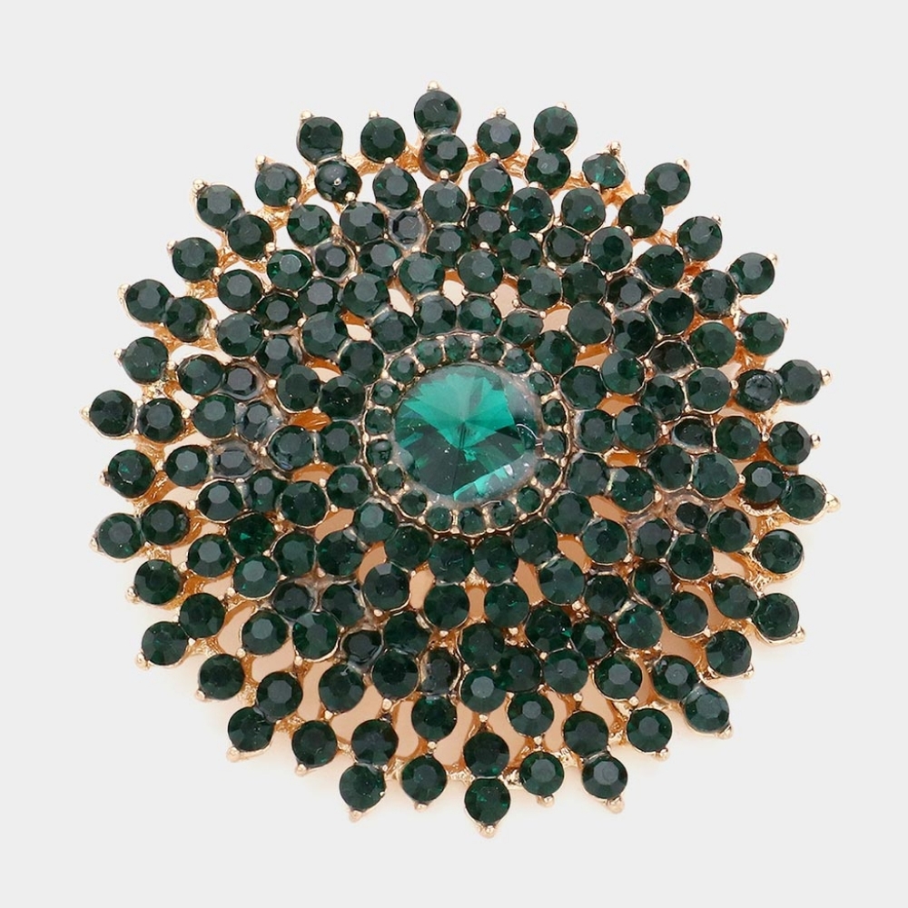 Green Brooch Crystal Pin Bubble Stone Circle Style Rhinestones Bling Accessory
